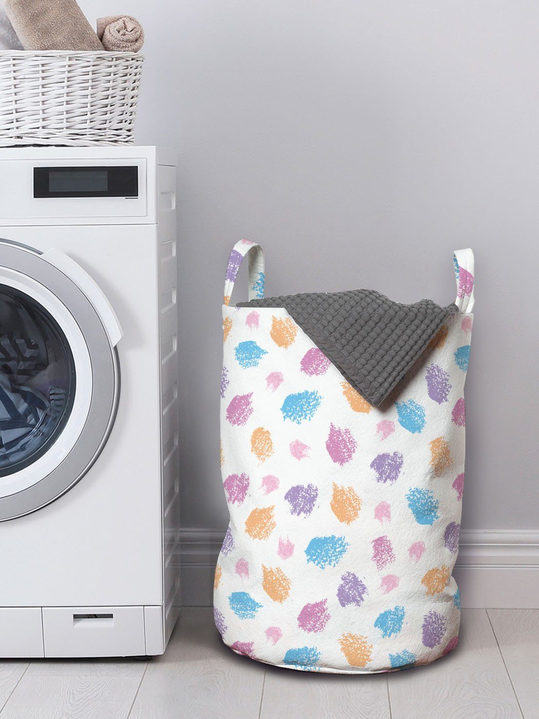 Abakuhaus Wäschesäckchen Wäschekorb mit Griffen für Abstrakt Farben-Anschläge Pastel Waschsalons, Kordelzugverschluss