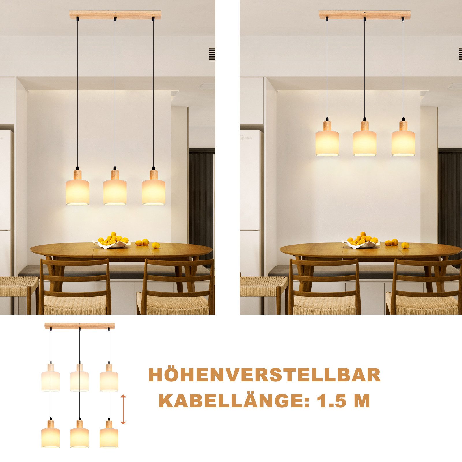 Nettlife Pendelleuchte Holz Esstischlampe Vintage 1/3 günstig online kaufen