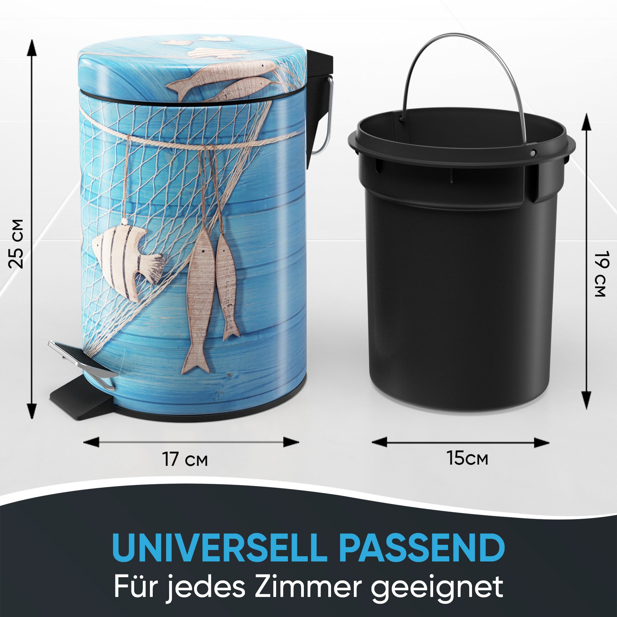 Sanilo Kosmetikeimer Seefahrt, 3 Liter, Bad Mülleimer mit Absenkautomatik & Innenbehälter