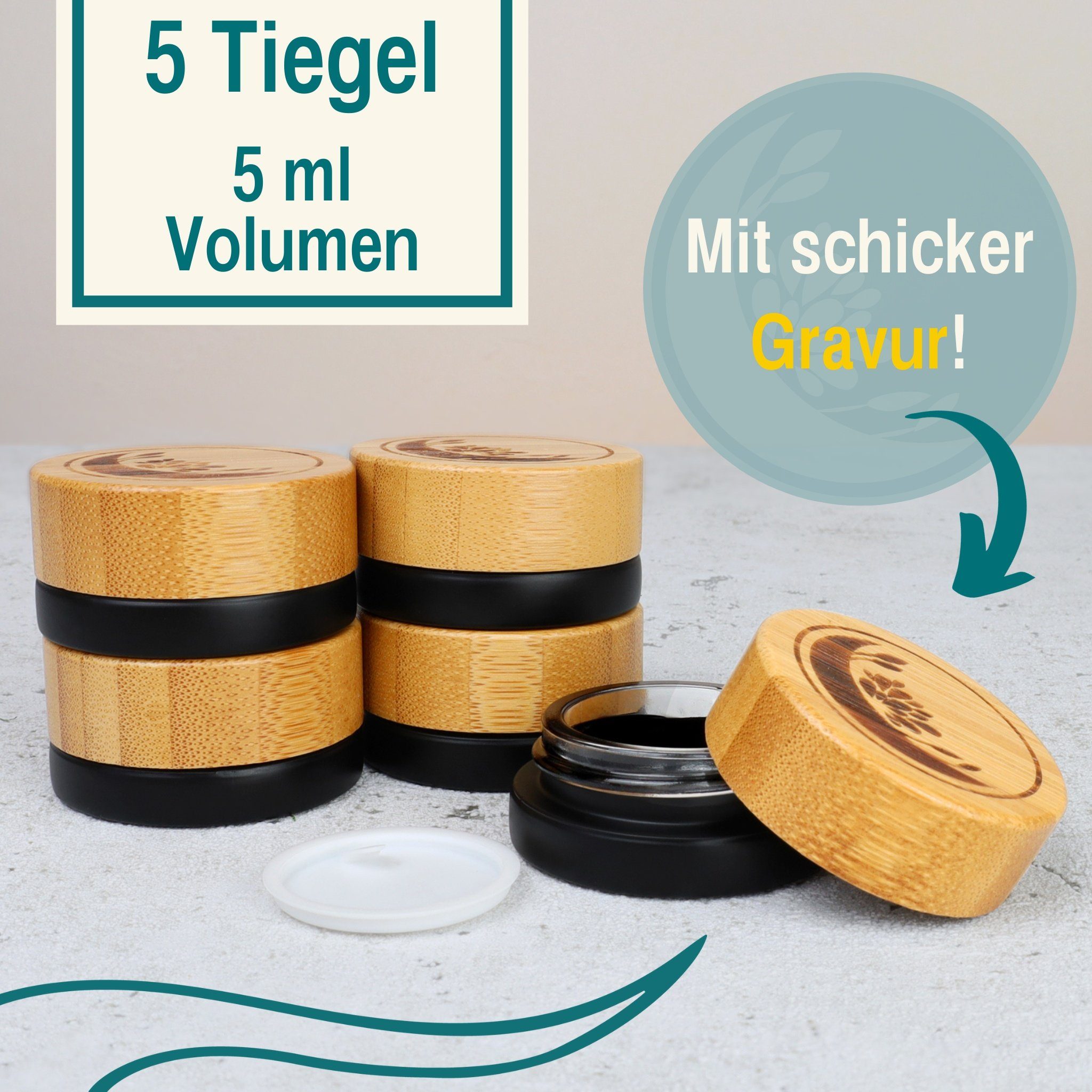 Wachsmann Bienenprodukte Dose Glastiegel in matt schwarz, mit Bambusdeckel für Deine DIY Kosmetik, Mit Geschenkverpackung