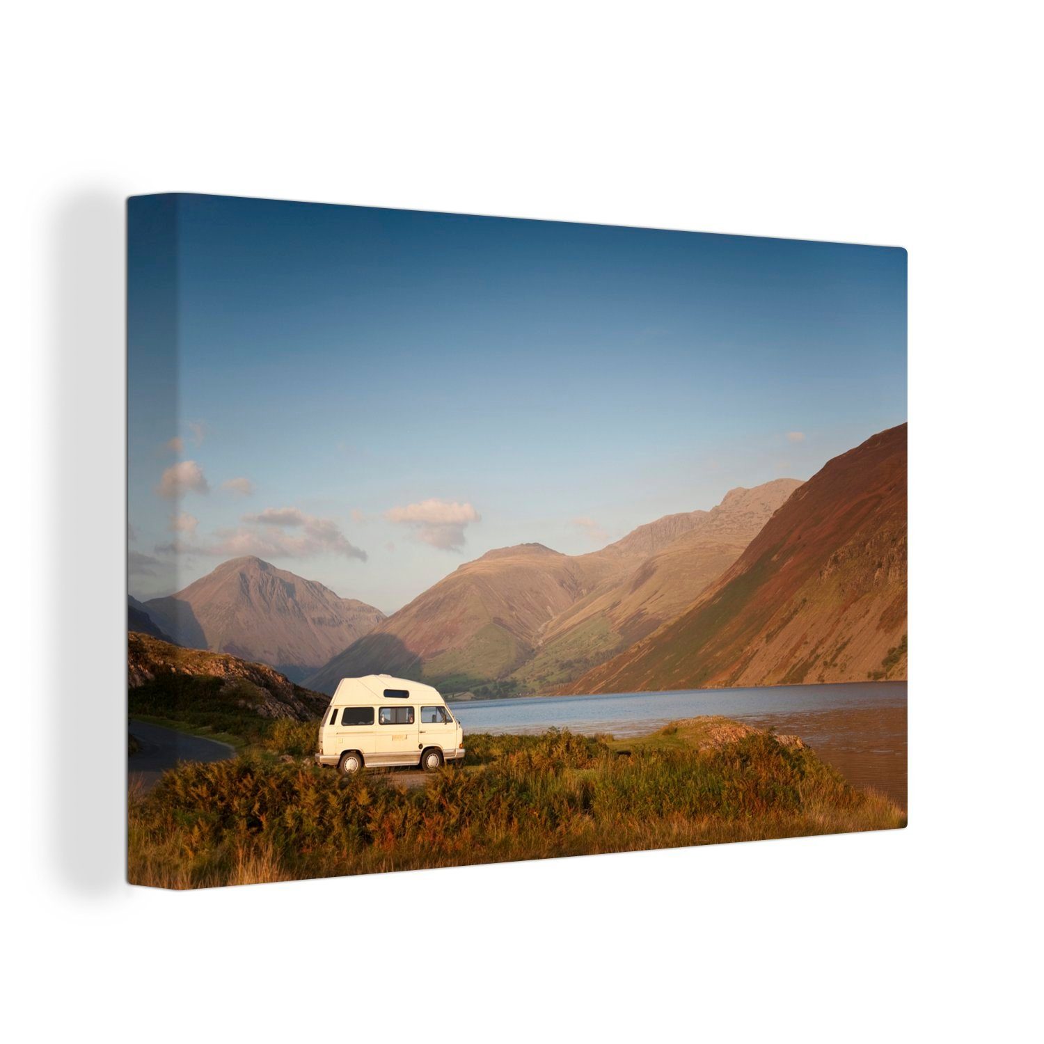 OneMillionCanvasses® Leinwandbild Wohnmobil am See im Lake District National Park, (1 St), Wandbild Leinwandbilder, Aufhängefertig, Wanddeko, 30x20 cm