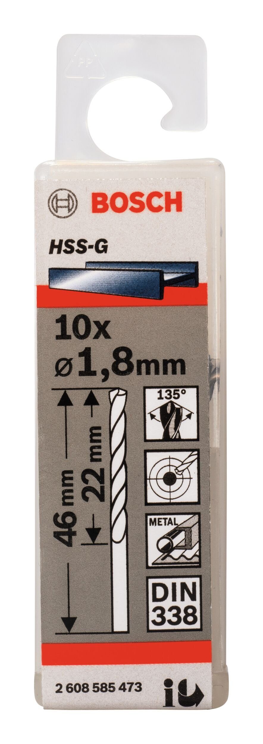 46 (DIN Stück), x 22 (10 mm 1,8 Metallbohrer, 10er-Pack HSS-G - 338) x BOSCH -