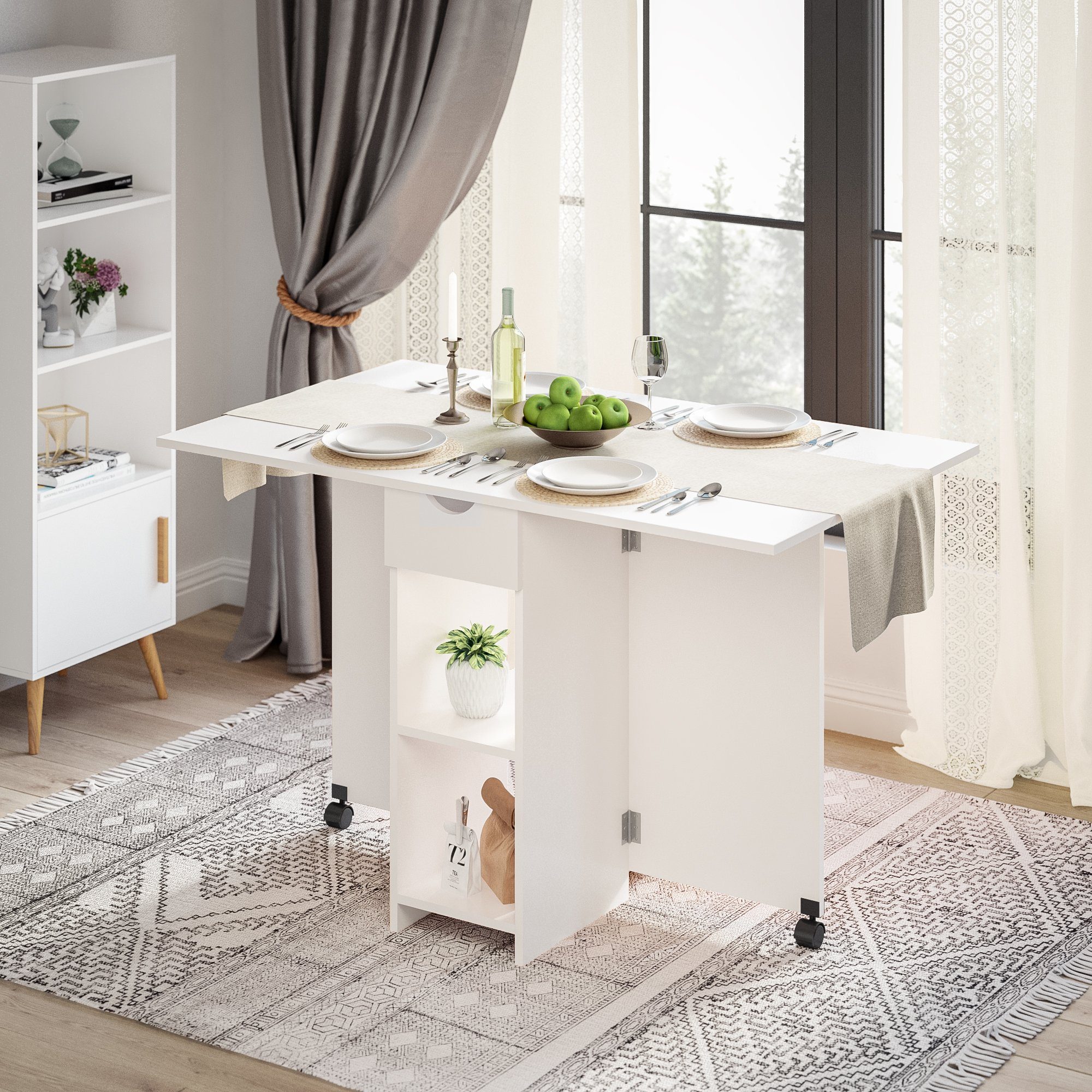 Mondeer Esstisch Klappbarer Esstisch, mit 1 Schublade und 2 Lagerregalkonso günstig online kaufen