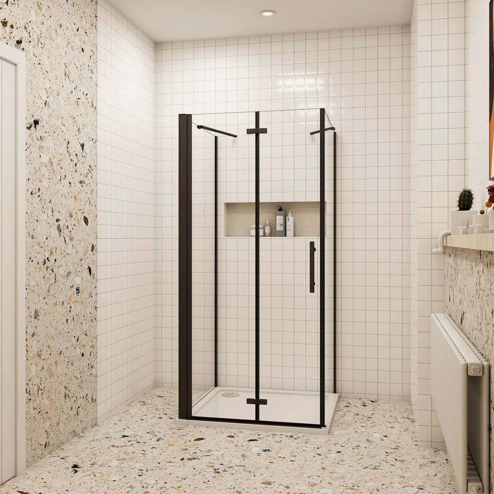 duschspa Komplettdusche 195cm schwarz U-Form Duschkabine Duschtür Falttür Scharniertür, BxT: 70x70 cm, Einscheibensicherheitsglas, Sicherheitsglas, Set, ebenerdiger Einbau möglich