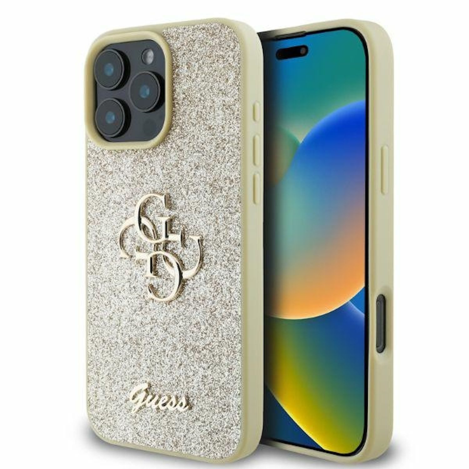 Smartphone-Hülle GUESS Apple iPhone 16 Pro Max Fixed Glitter Big 4G Design Hülle Gold