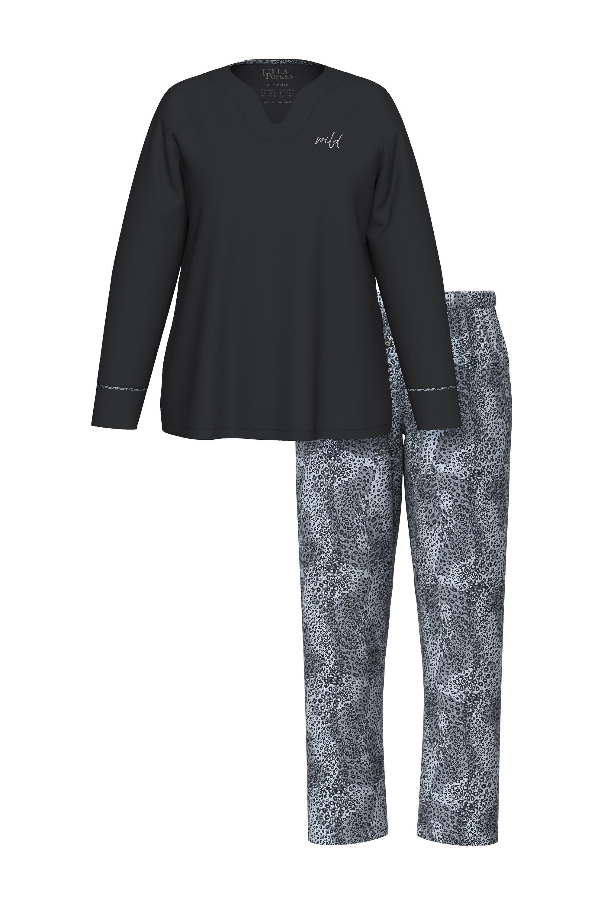 Ulla Popken Pyjama Pyjama Zweiteiler Tunika-Ausschnitt Langarm günstig online kaufen