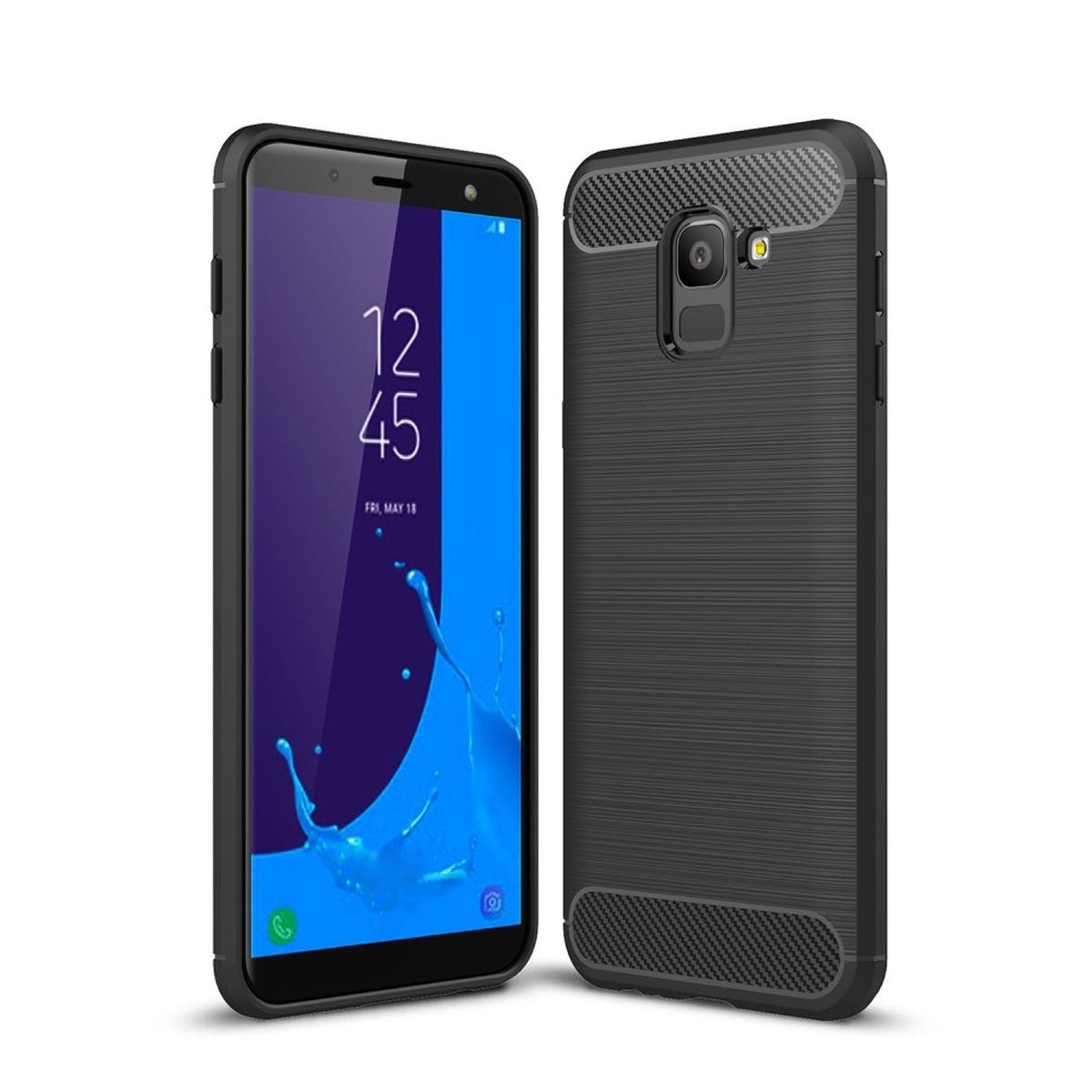 CoverKingz Handyhülle Hülle für Samsung Galaxy J6 2018 Handyhülle Cover Silikonhülle Case, Carbon Look