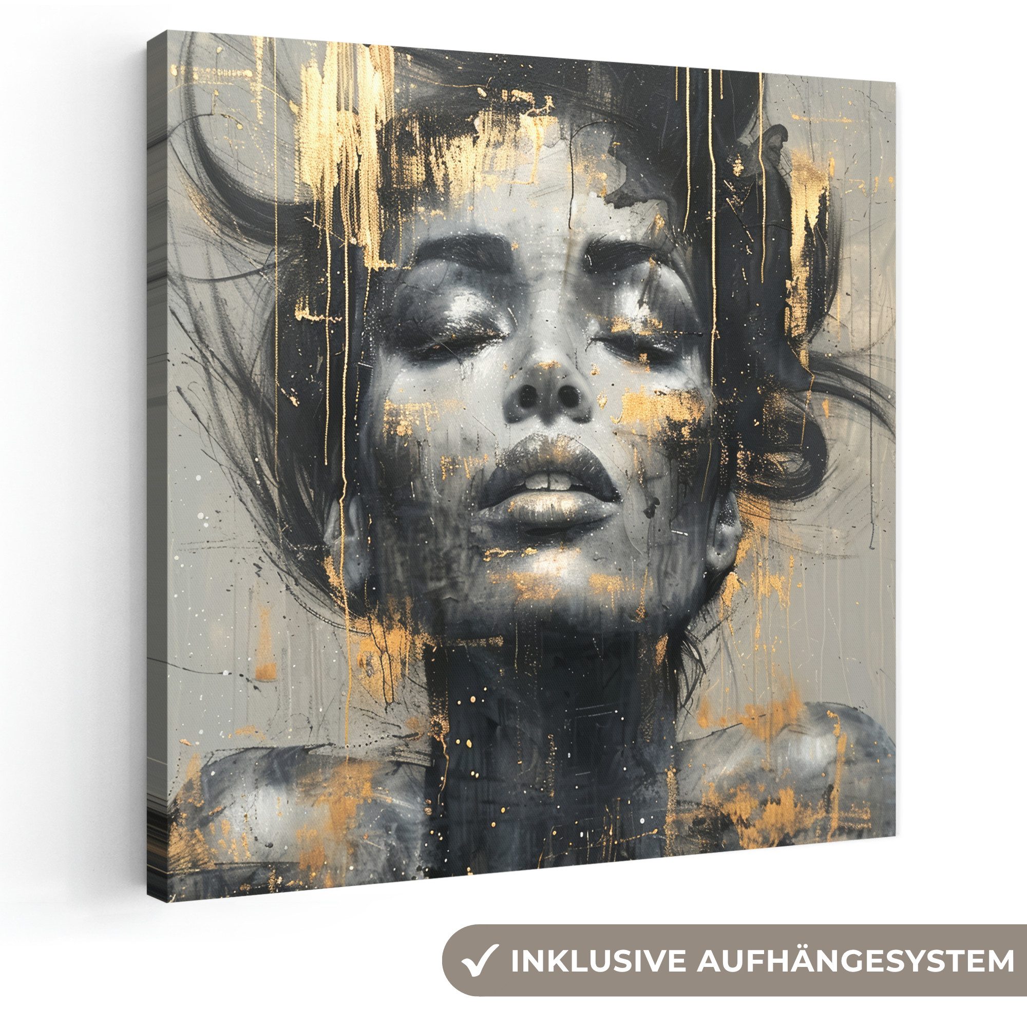 OneMillionCanvasses® Leinwandbild Frau - Kunst - Gold - Abstrakt - Glamour, Fotodruck (1 St), Wandbild, Deko Schlafzimmer Wohnzimmer Flur 20x20 cm
