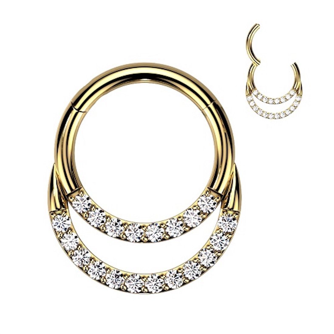 Taffstyle Nasenpiercing Septum Piercing Ring Segmentring Clicker Titan Doppel Kristall, Nasenpiercing Nasenring Ohrpiercing Ohr Nase Tragus Helix Brust Intim