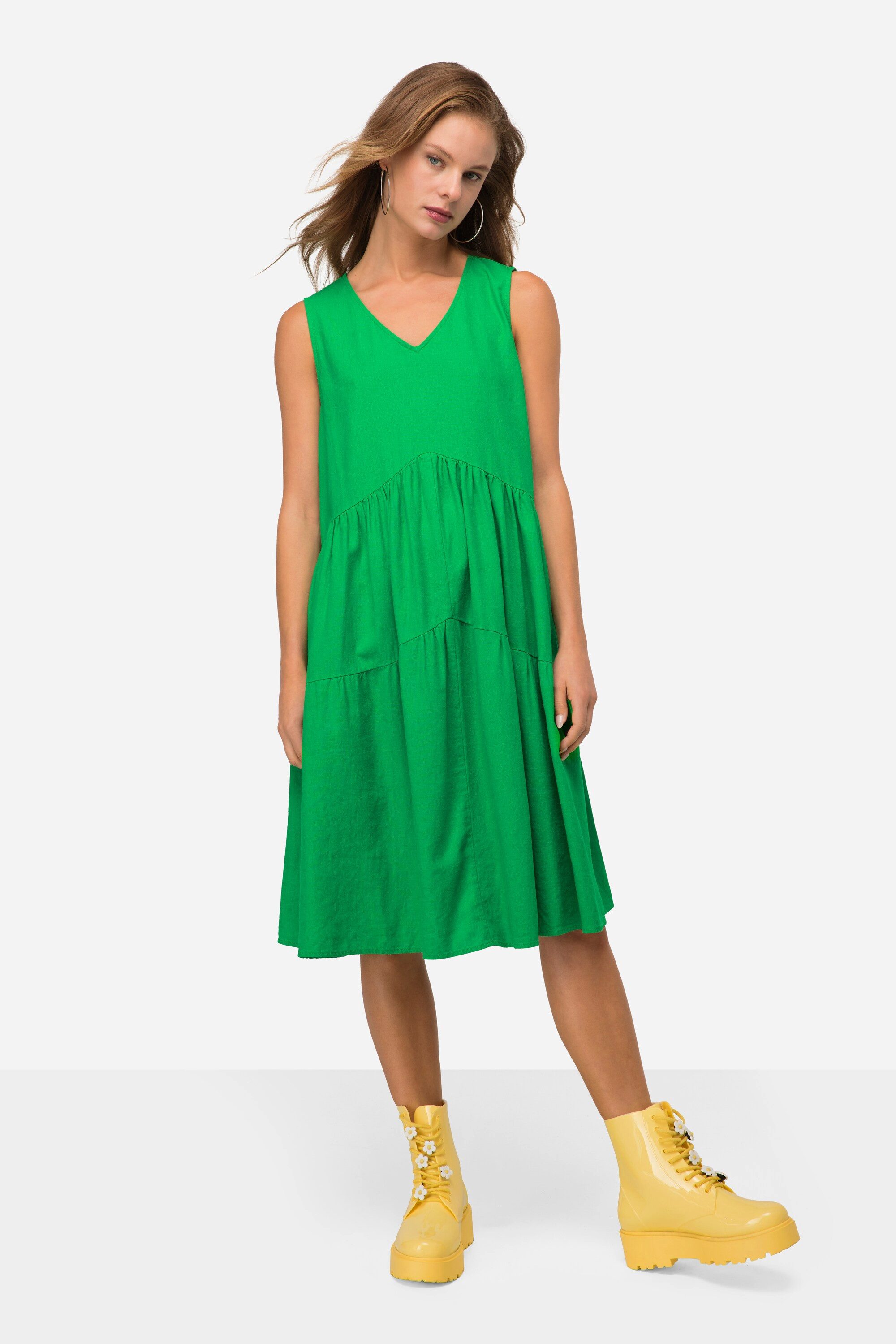 Midikleid Leinenmix-Kleid uni V-Ausschnitt ärmellos