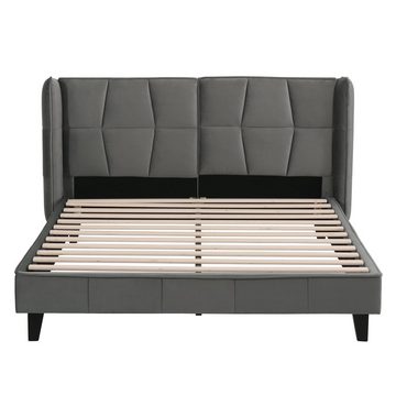 BlingBin Polsterbett Doppelbett Jugentbett Samt grau (1-tlg., mit Lattenrost und Kopfteil), 140×200cm, Tragfähigkeit 300kg