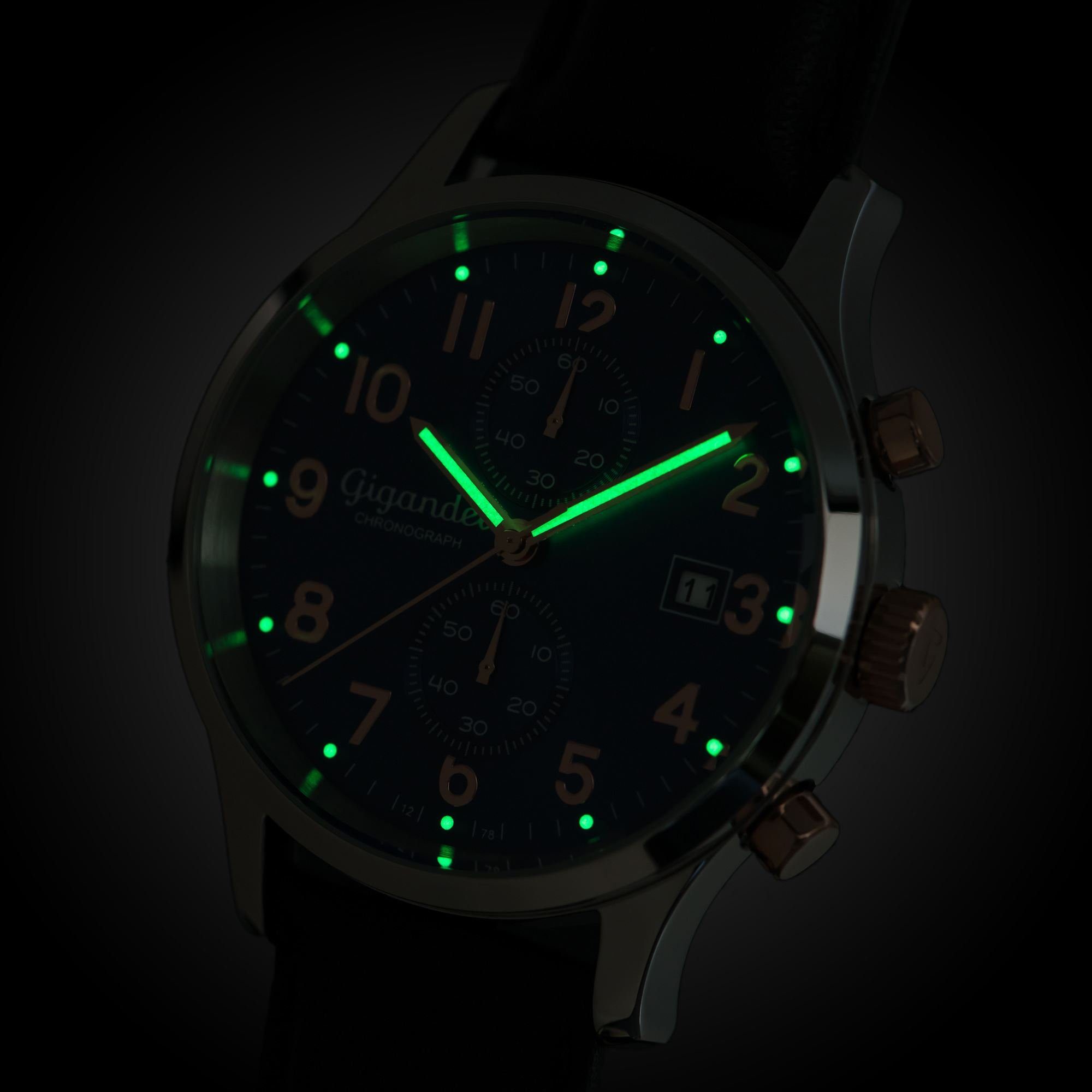 Gigandet Chronograph Armbanduhr, Herrenuhr, Sportuhr, 44mm, SKYSCRAPER G49-001, Mineralglas, Datumsanzeige, Lederband, 5bar/50m wasserdicht