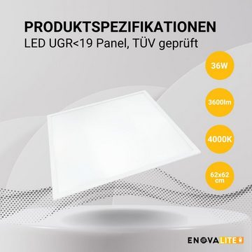 ENOVALITE LED Panel 4er Pack LED Panel, 62x62 cm, 36 W, 3600 lm, 4000 K, UGR<19, TÜV, LED fest integriert, neutralweiß