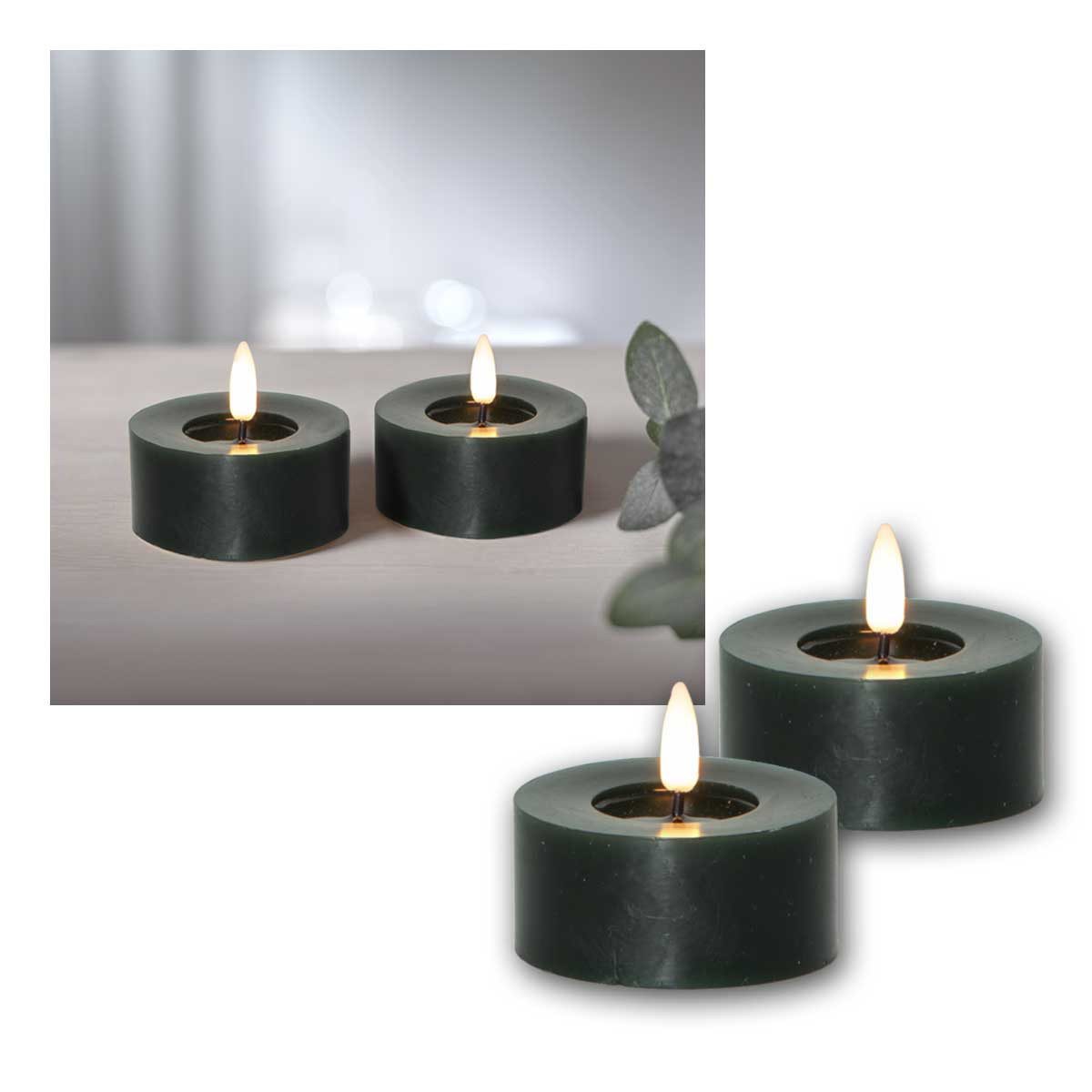 STAR TRADING LED-Kerze LED Teelicht FLAMME FLOW L dunkelgrü Timer 2er Set