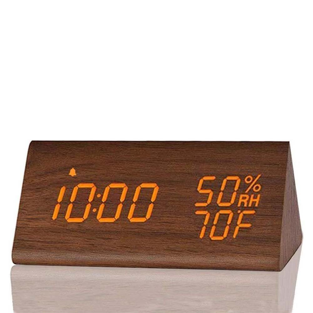 TUABUR Wecker Digital alarm clock with LED time display, wooden electronic clock braun