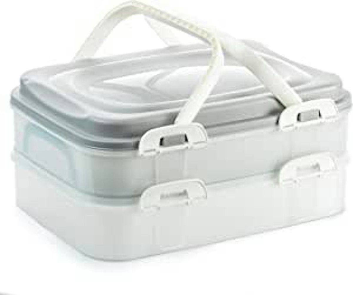 Centi Kuchentransportbox Party Container Kuchenbehälter Lebensmittel Transportbox XL, Kunststoff, (2-tlg), mit 2 Etagen und klappbaren Griffen, Farbe:Grau