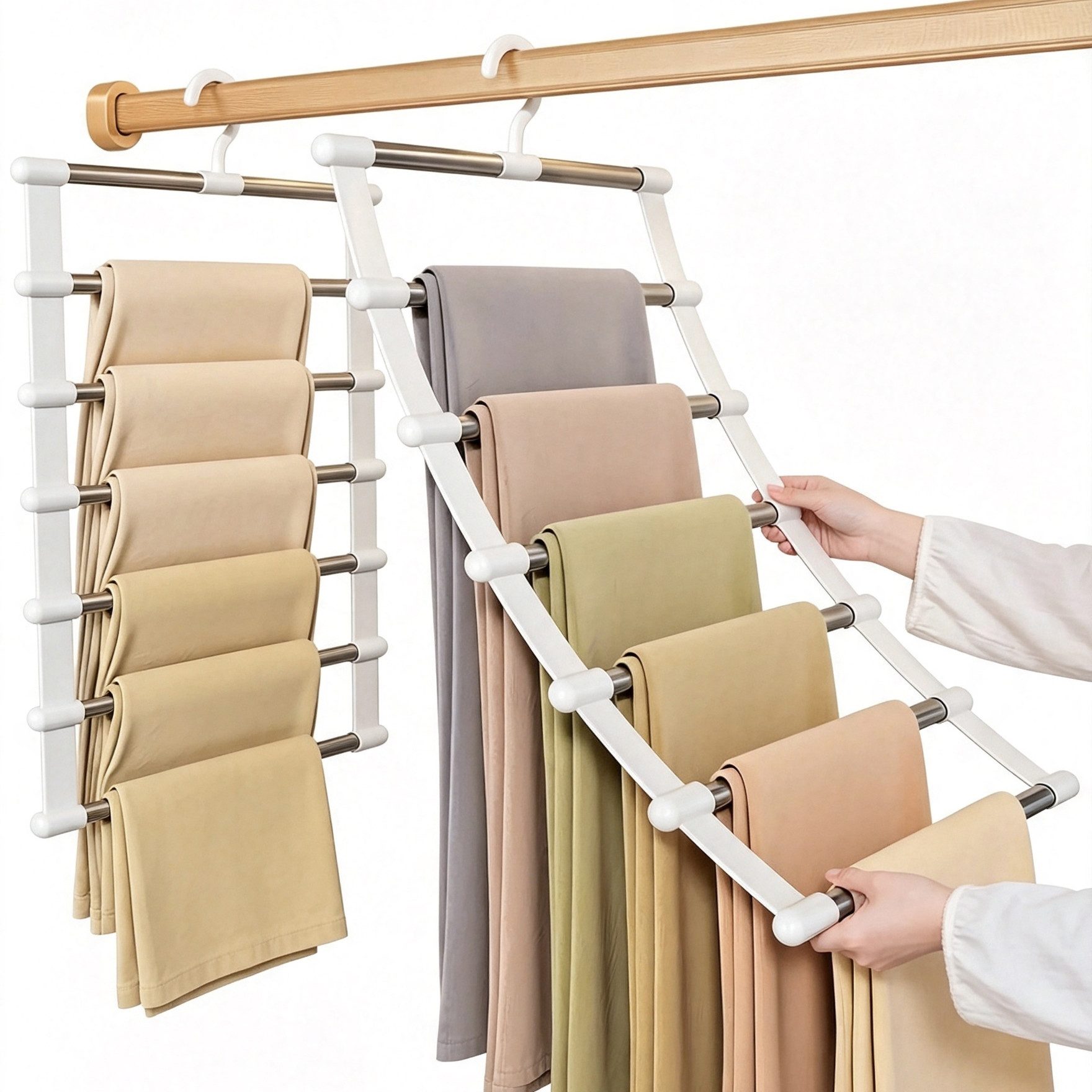 Zyronn Kleiderbügel Mehrlagiger faltbarer Kleiderbügel aus Edelstahl, (2-tlg), Kleiderschrank-Organizer, geeignet für Hosen, Röcke und Schals