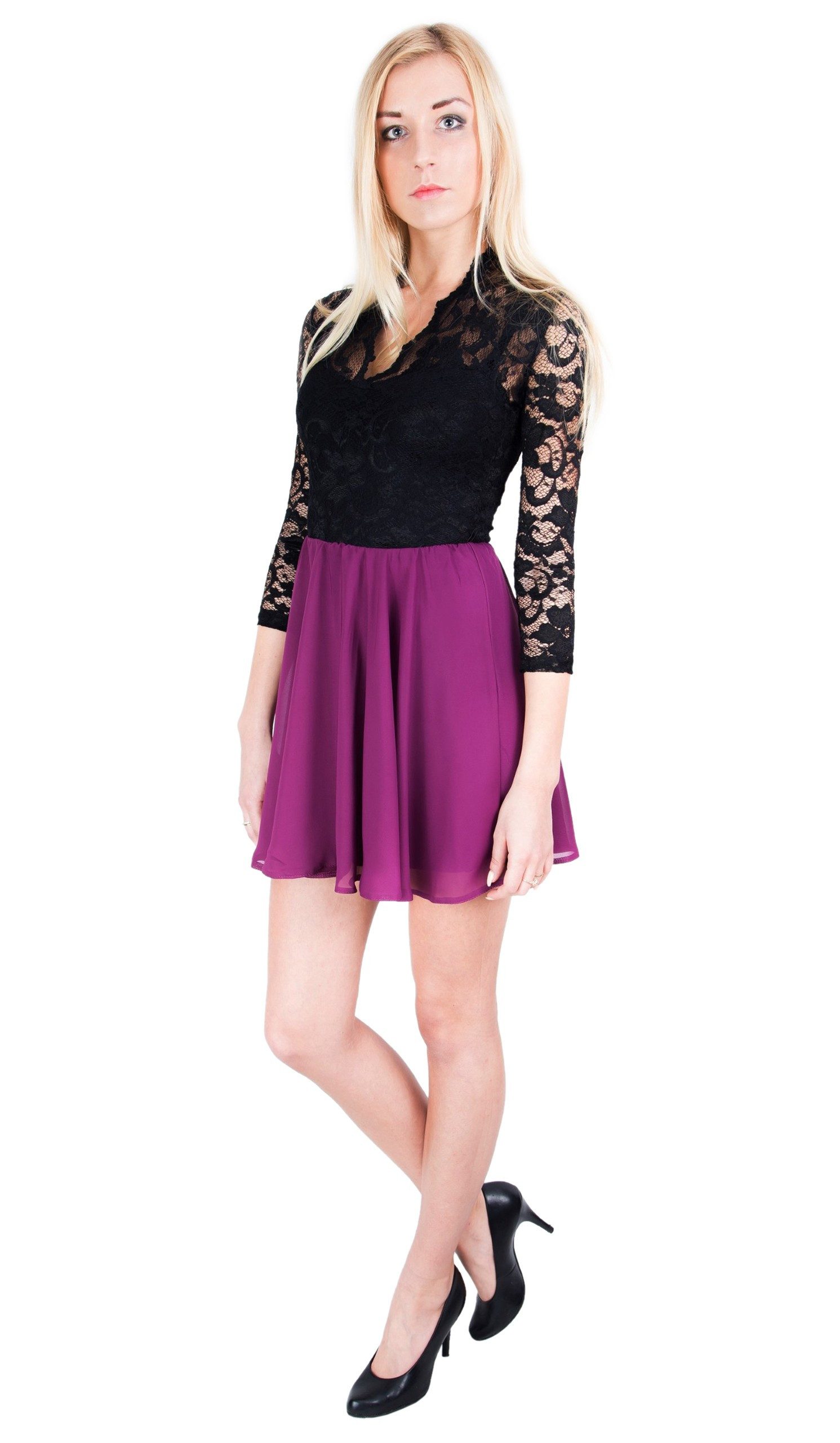 Sarcia.eu Minikleid John Zack Schwarzes-violett Minikleid Spitze/Chiffon M