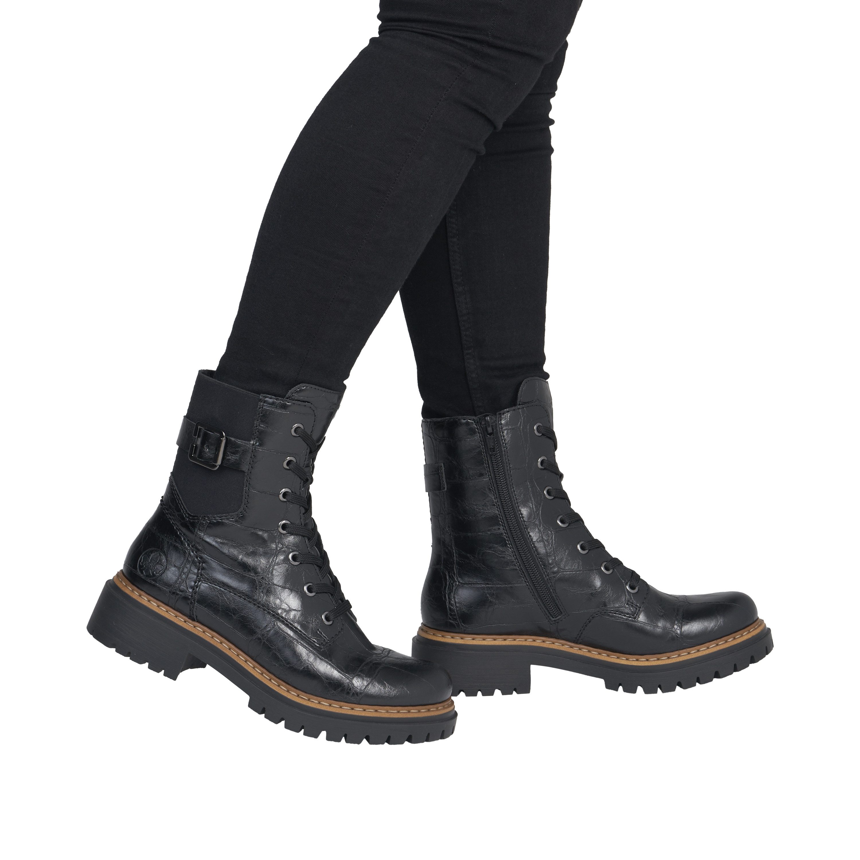 Rieker Schnürboots Schnürstiefelette, Blockabsatz in Used-Optik