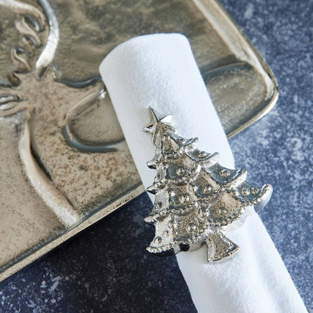 Macosa Home Serviettenring Festliche Tischdekoration Servietten-Halter Christbaum silber, Metall, (6er Set, 6-tlg., Komplett Set, Weihnachtsdeko), Tanne Tischset Tisch-Dekoration Accessoire