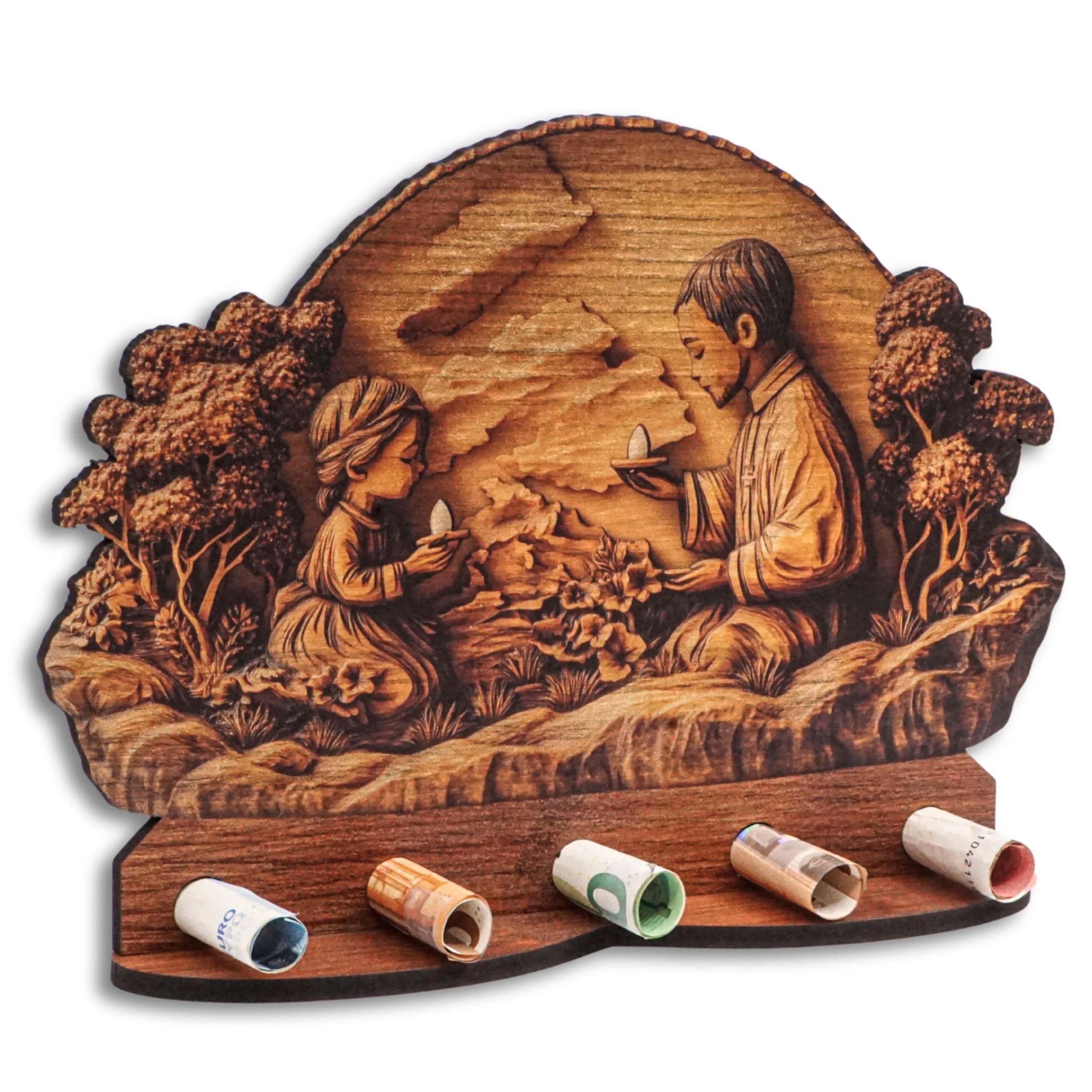 DARO Design Dekoobjekt Geldgeschenk Motiv Holzoptik mit Ständer Geschenkverpackung (Dekoration, Kommunion – Geldscheinhalter), 28 cm breit, 6 mm HDF