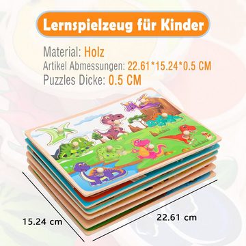 Arkmiido Steckpuzzle Spielzeug Puzzle aus Holz, 6 Puzzleteile, Holzpuzzle Holzspielzeug Lernspielzeug für Kinder ab 3 Jahren
