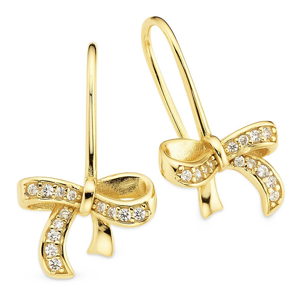 Firetti Paar Ohrhaken Schlaufe/Schleife Silber gelbgoldfarben vergoldet, mit Zirkonia (synth)