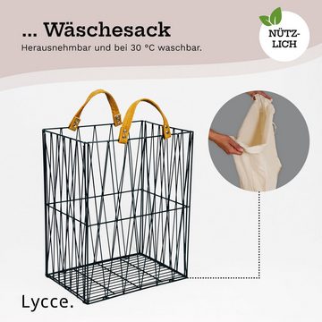 Lycce Wäschebox Wäschekorb 35L aus Metall geflochten, Nischenkorb Dekokorb schwarz, zusammenklappbar