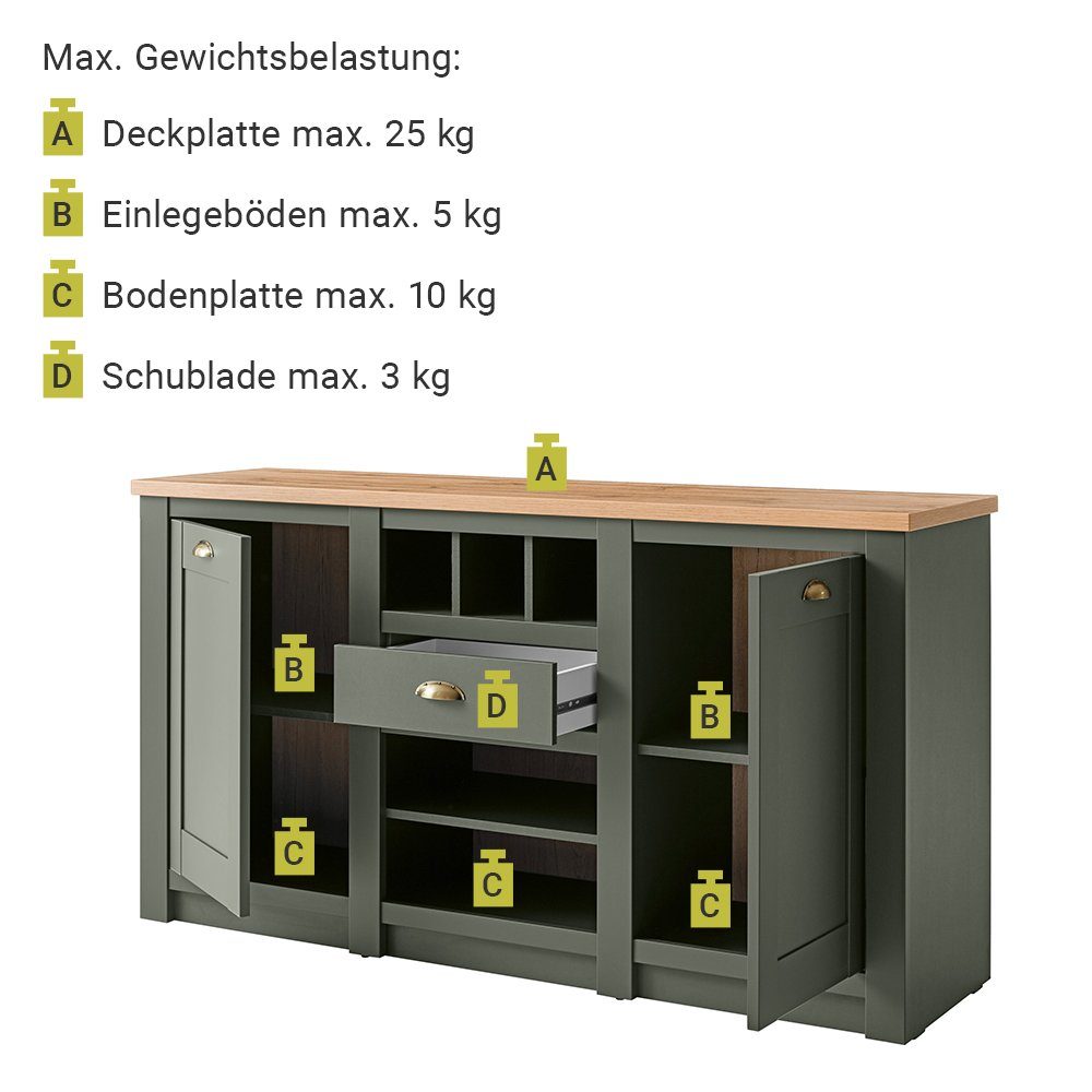 mit grün Lomadox Eiche Wotan CINCINNATI-61, Beleuchtung 328/207/45cm (6-St., 6-tlg), mit Wohnwand