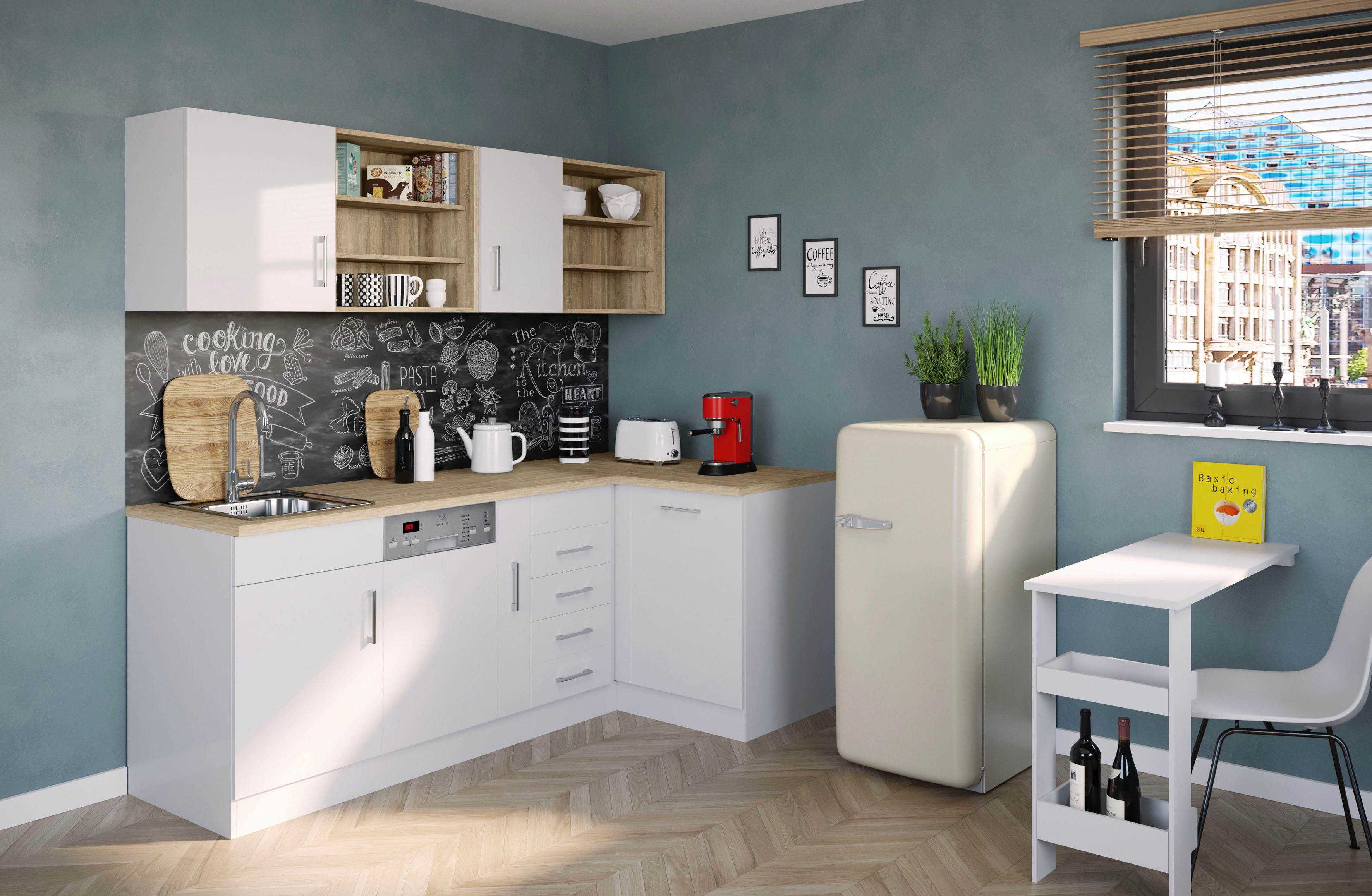 KOCHSTATION Küche KS-Mali, Stellbreite 210/110 cm, mit E-Geräten