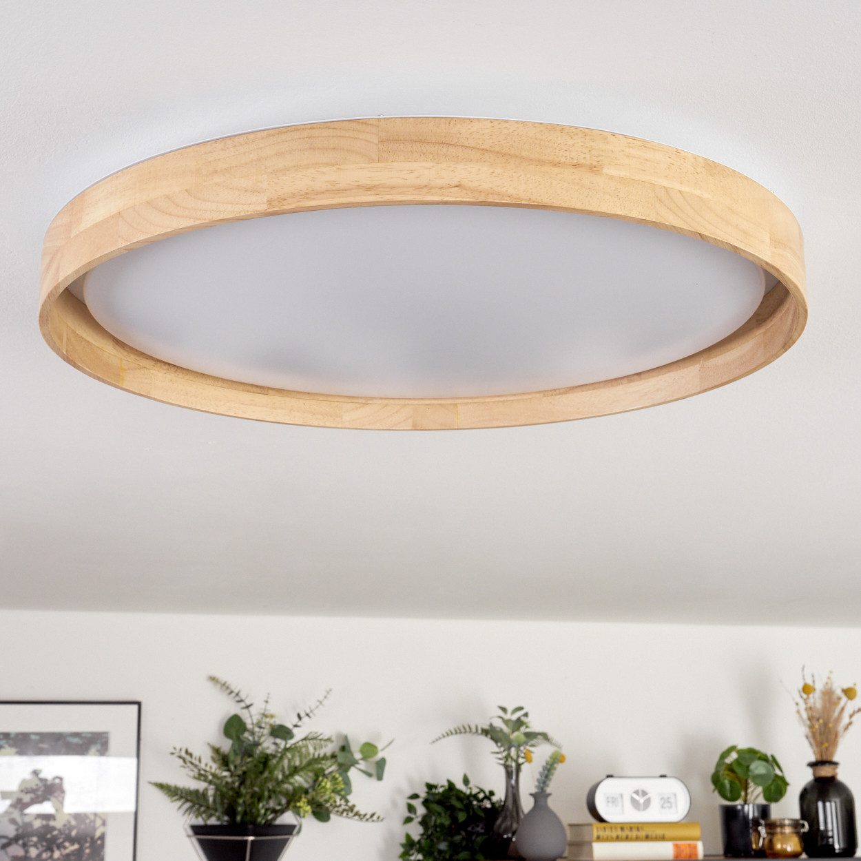 hofstein Deckenleuchte dimmbare Deckenleuchte aus Holz/Metall/Kunststoff in Natur/Weiß, LED wechselbar, 2700-6500 Kelvin, dimmbar über Fernbedienung, (50 cm), a – Bild 5 von 5