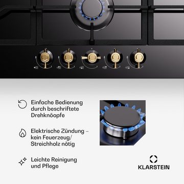 Klarstein Gas-Kochfeld DSM-Vic-Chef.Ed-5 BK DSM-Vic-Chef.Ed-5 BK, Kochfelder Gas Hob 5 Zonen Glaskeramik Einbau