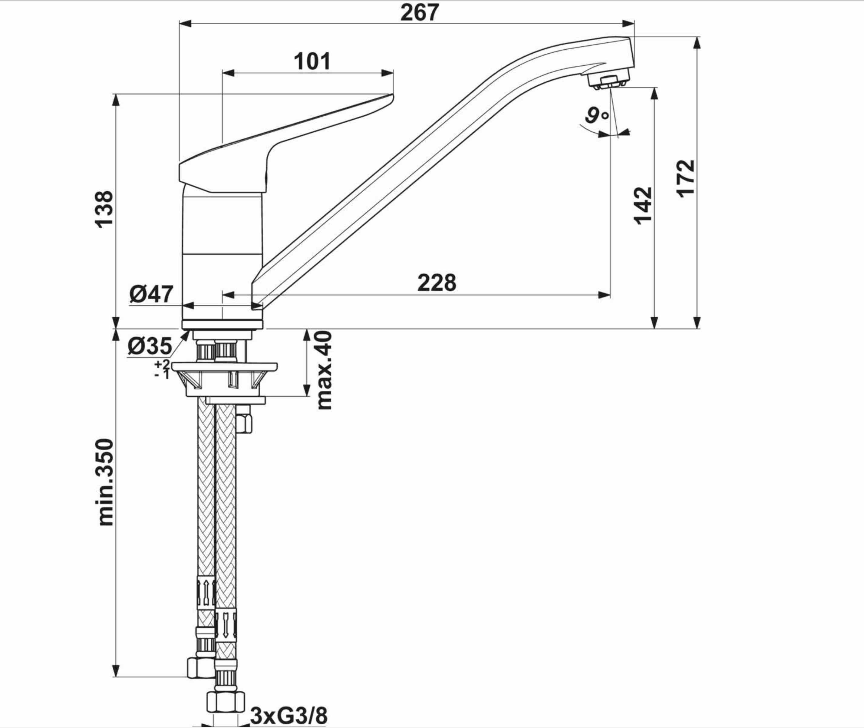 Ideal Standard Küchenarmatur IDEAL STANDARD Ceraflex 1, Einhebelmischer, chrom, Niederdruck