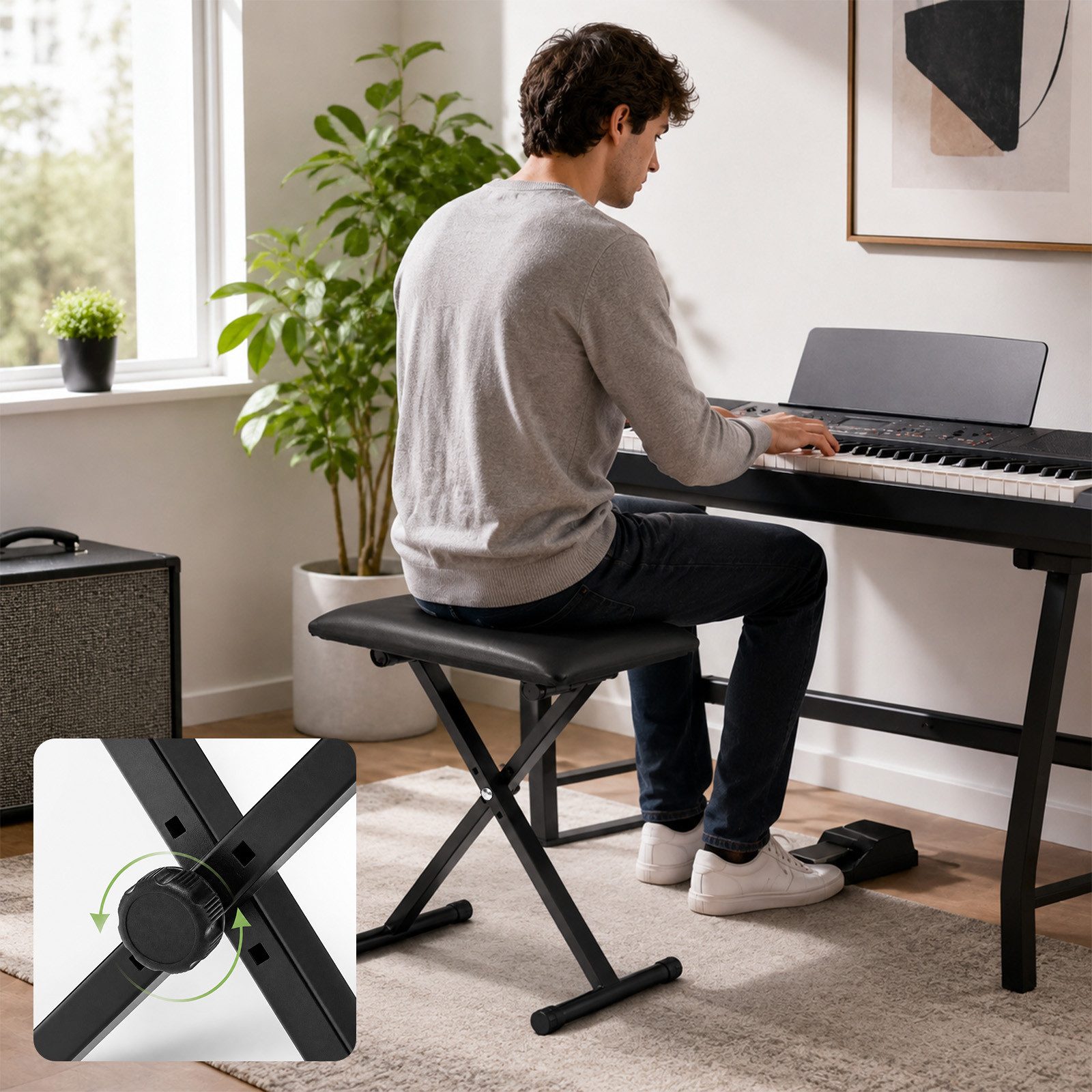 Youyijia Klavierbank Klavierbank höhenverstellbar klappbar X-förmiger Keyboardhocker
