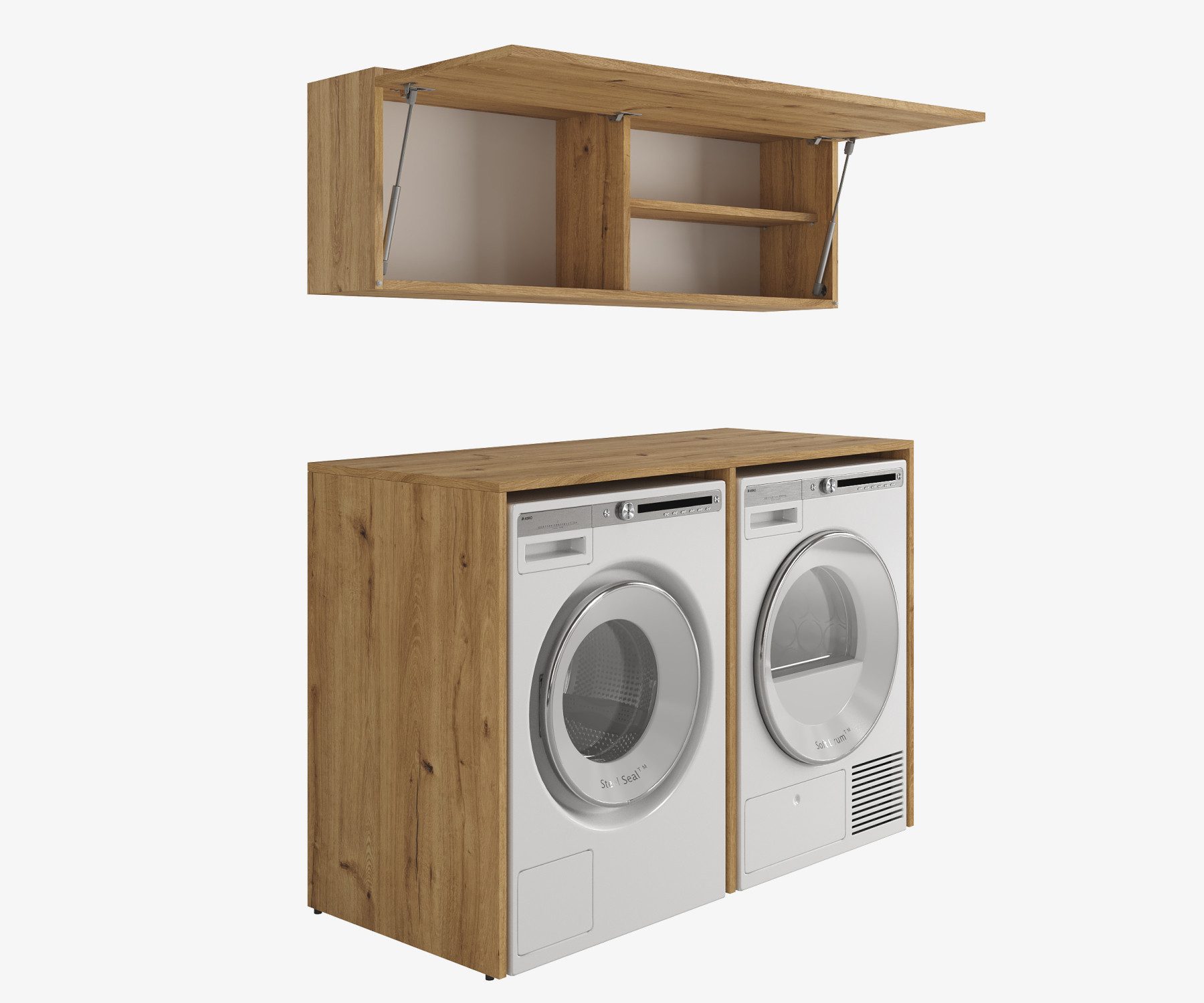 Platan Room Waschmaschinenumbauschrank SET Waschmaschinenschrank 130 cm breit Schranksatz über der Waschmaschine Überbauschrank Hängeschrank