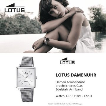 Lotus Quarzuhr LOTUS Damen Uhr Fashion 18718/1, (Analoguhr), Damenuhr eckig, klein (ca. 27mm) Edelstahlarmband silber