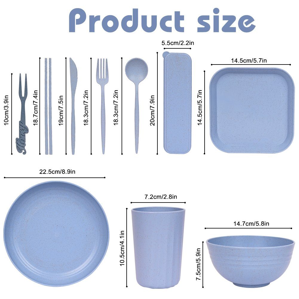 OSTWOLKE Geschirr-Set Camping Geschirr Besteckset Geschirrset Outdoor Besteck 5 Personen (1-tlg), 5 Personen, PP + Weizenelement, Geschirr-Set, Tafelservice, Spülmaschinenfest