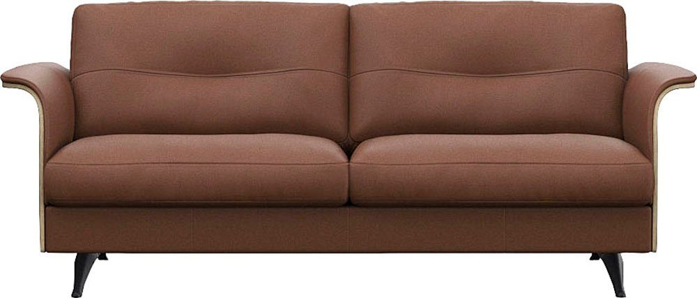 FLEXLUX 2,5-Sitzer Glow Sofa, Couch, Premium-Sitzkomfort: Kaltschaum & Federkern, Armlehnenblende in geölter Eiche, Fuß schwarz