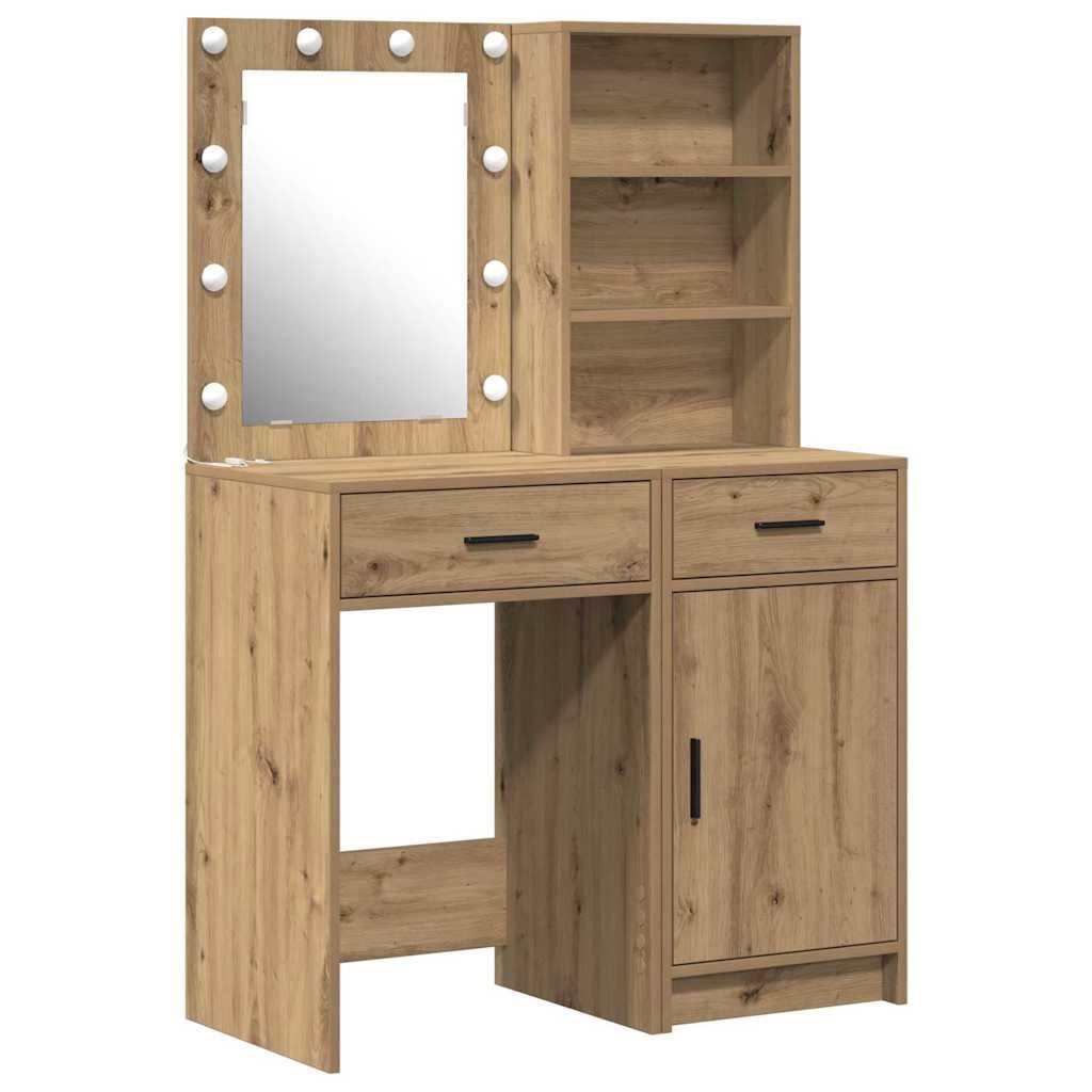 vidaXL Schminktisch Schminktischset mit LED 2 Stk. Artisan-Eiche Holzwerkstoff (2-St)