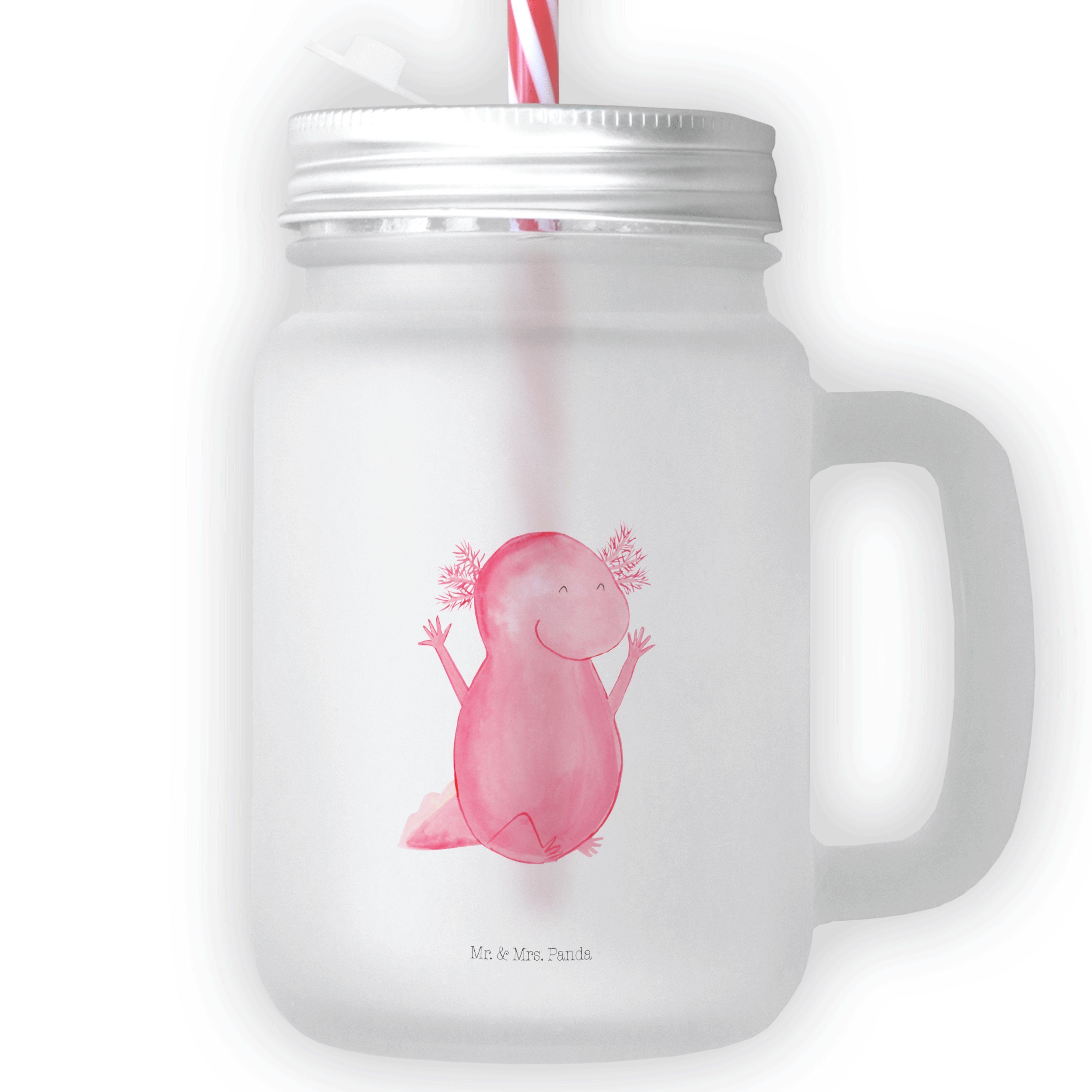 Mr. & Mrs. Panda Glas Axolotl Hurra - Transparent - Geschenk, Schwanzlurch, fröhlich, Somme, Premium Glas | Gläser