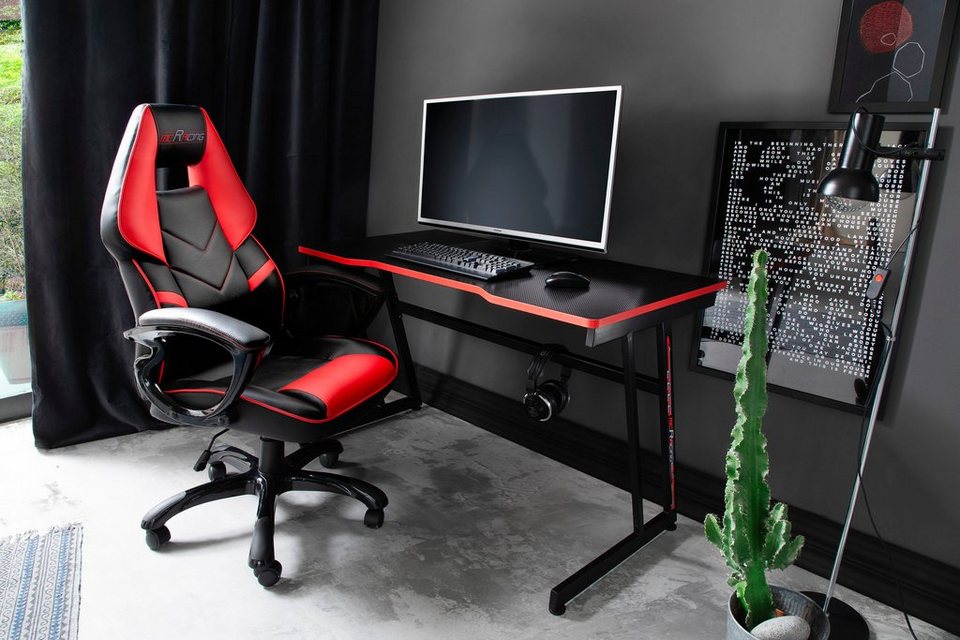 MCA furniture Gamingtisch mcRacing Desk 12, Schreibtisch im coolen Design,  Breite 120 cm, Cooles Design: Absetzung Tischplatte in Rot & Gestell in  schwarz