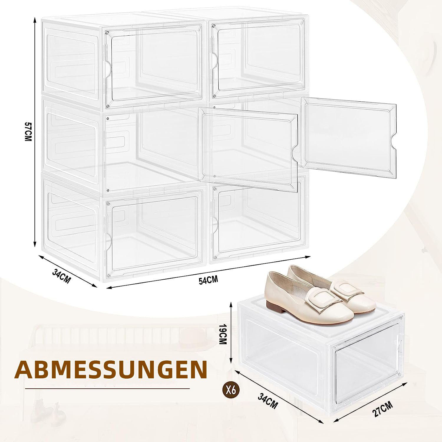 Woltu Schuhbox Aufbewahrungsboxen (6 St), stapelbar Schuhschrank mit magnetischer Tür – Bild 3 von 5
