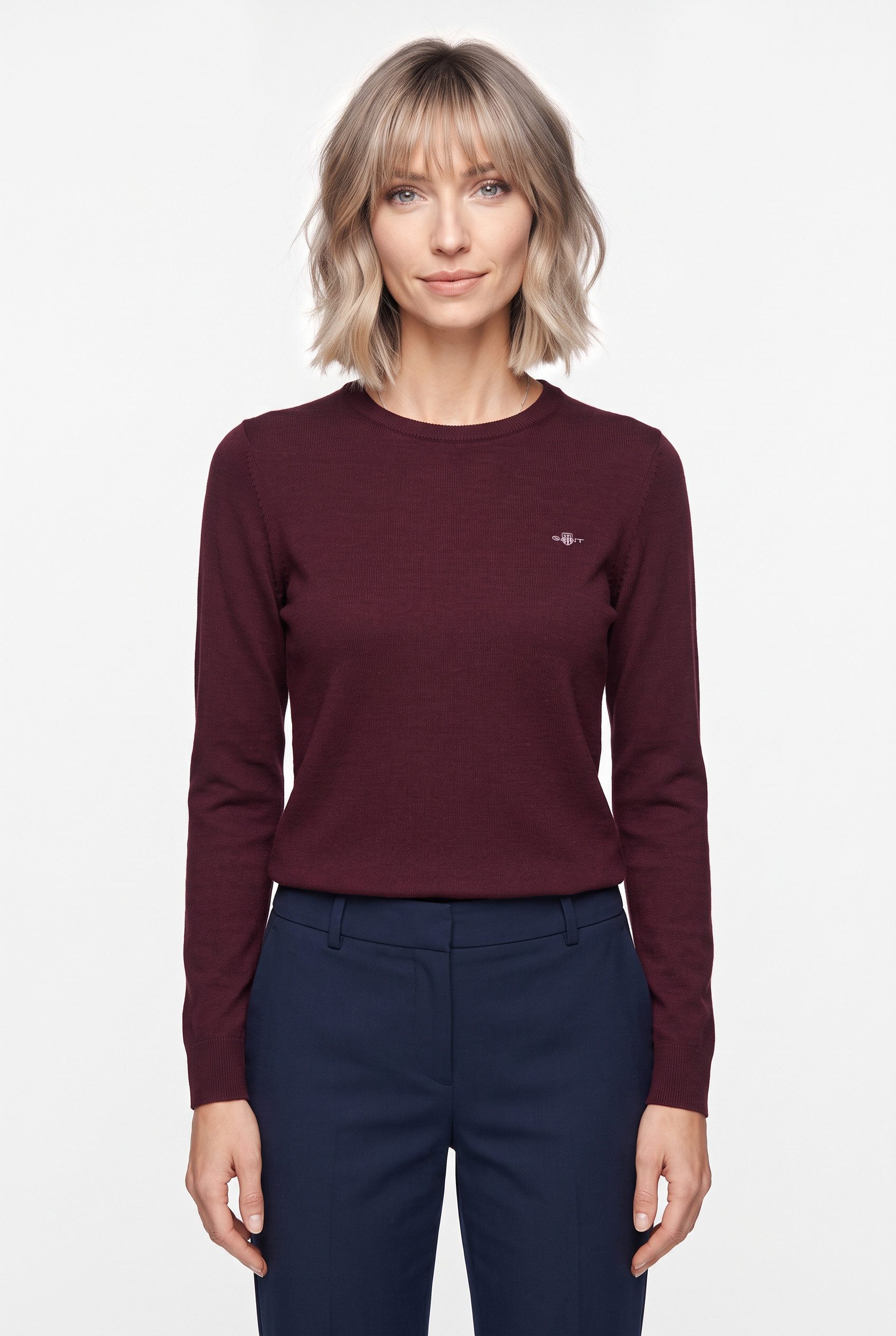 Gant Rundhalspullover WOOL COTTON C-NECK aus Wolle und Baumwolle