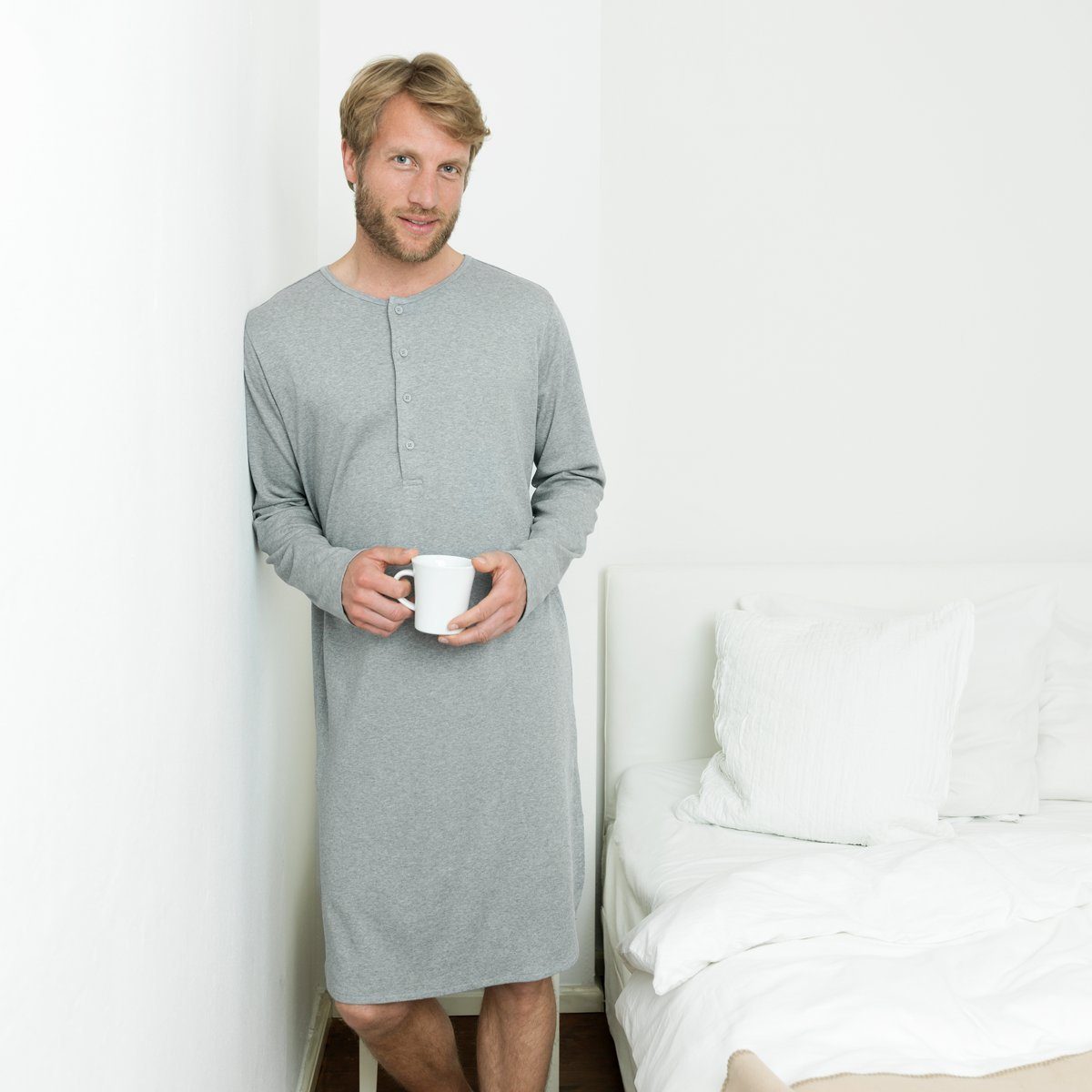 Unisex-Klassiker Melange DOMINIQUE angesagten CRAFTS LIVING Nachthemd Grey Retro-Look im