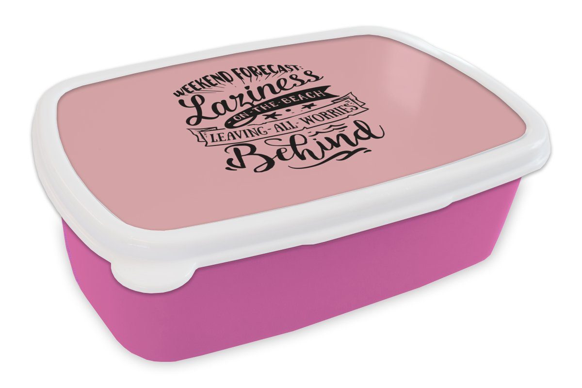 MuchoWow Lunchbox Sommer - Zitat - Rosa, Kunststoff, (2-tlg), Brotbox für Erwachsene, Brotdose Kinder, Snackbox, Mädchen, Kunststoff
