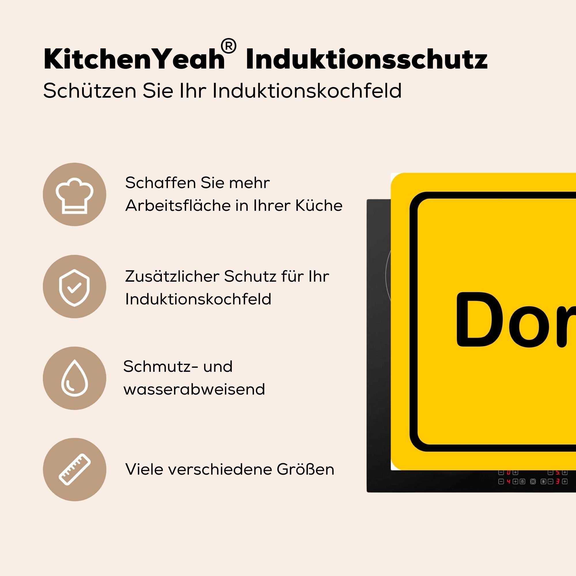 MuchoWow Herdblende-/Abdeckplatte Ein gelbes Namensschild Dortmund, tlg), 83x51 (1 Stadt Vinyl, küche cm, für Arbeitsplatte der Ceranfeldabdeckung