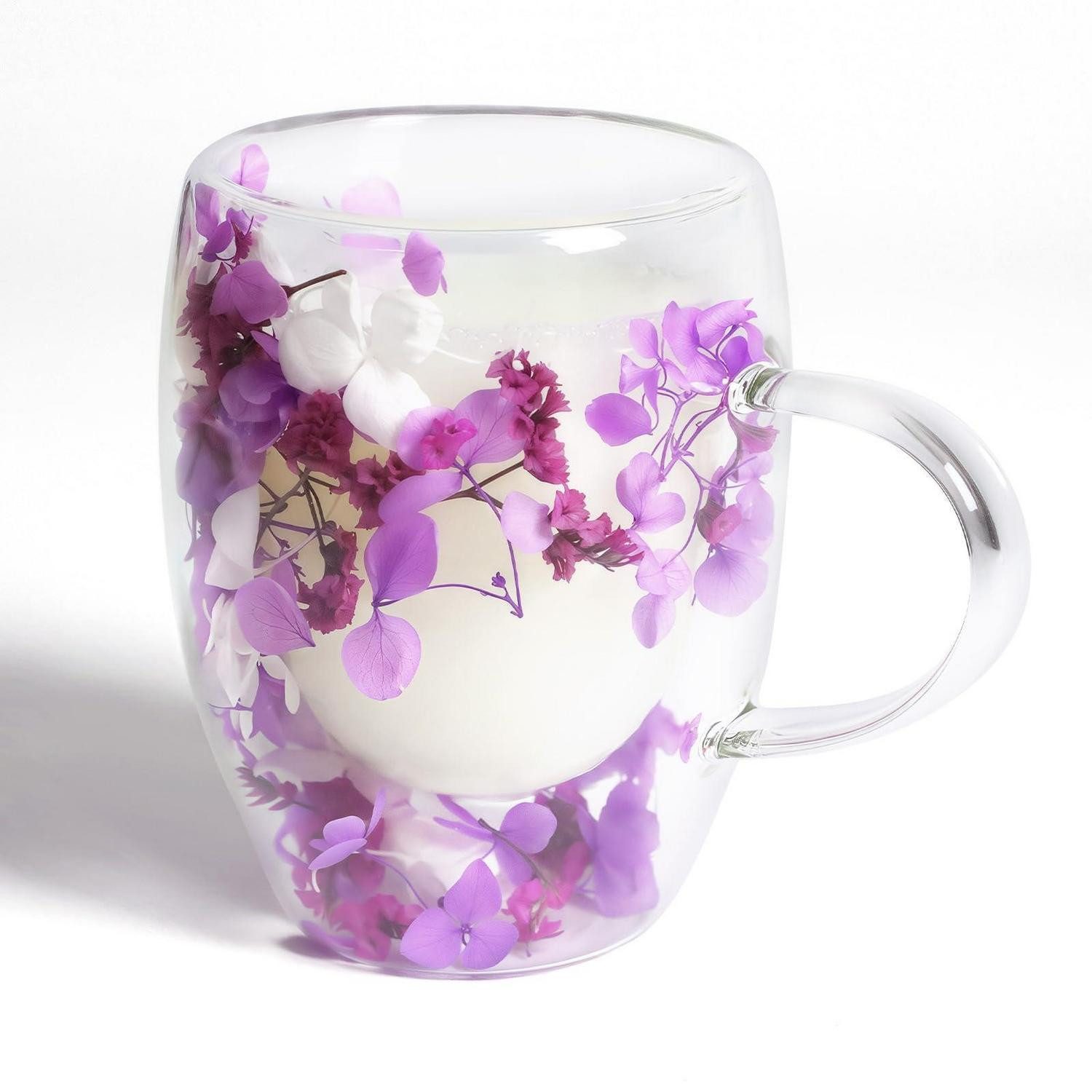 LuxusKollektion Latte-Macchiato-Glas Kaffeeglas Doppelwandig Blumen 350ml, Glas