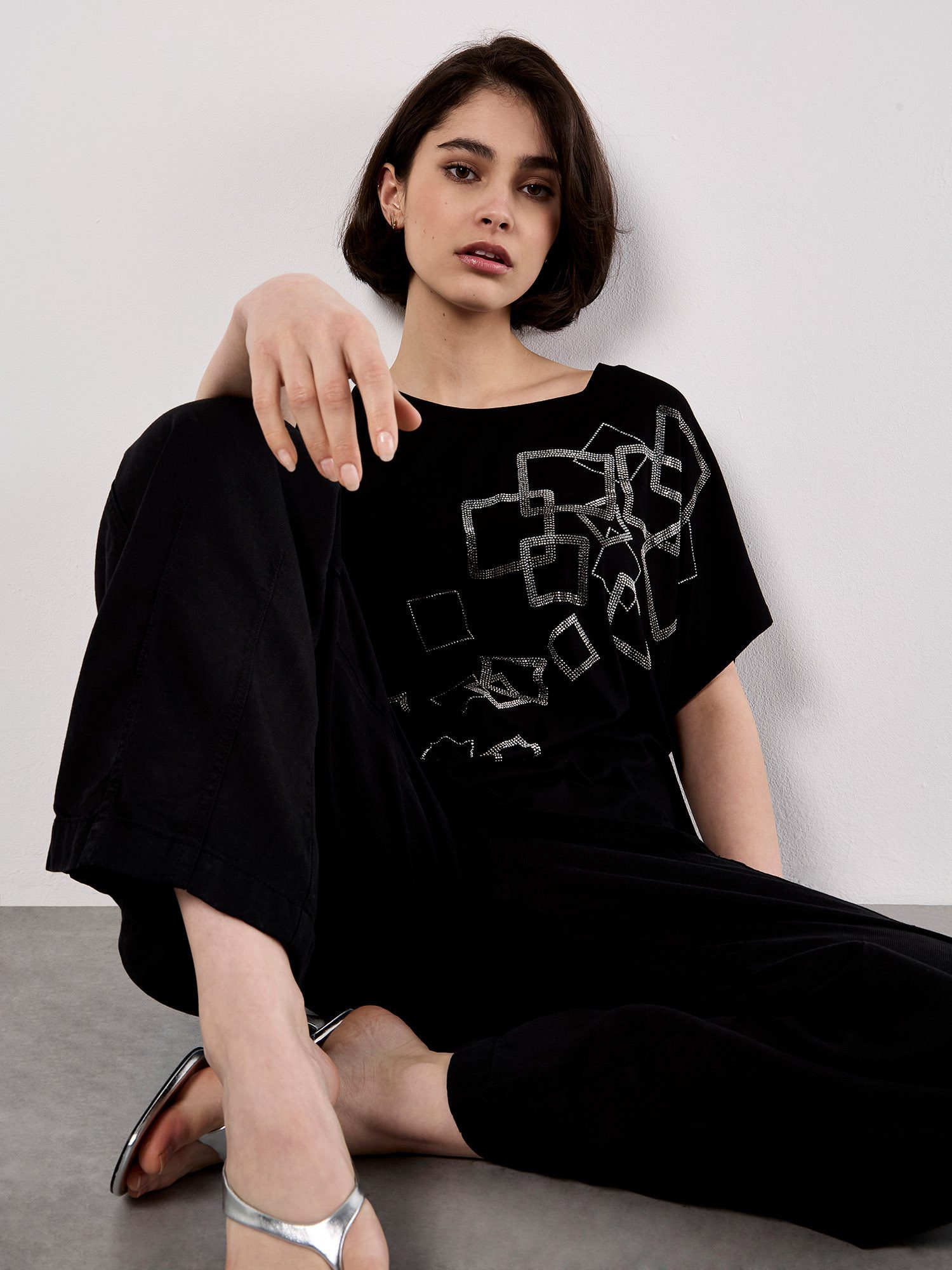 Apricot T-Shirt T-Shirt mit verstreuten Strassquadraten