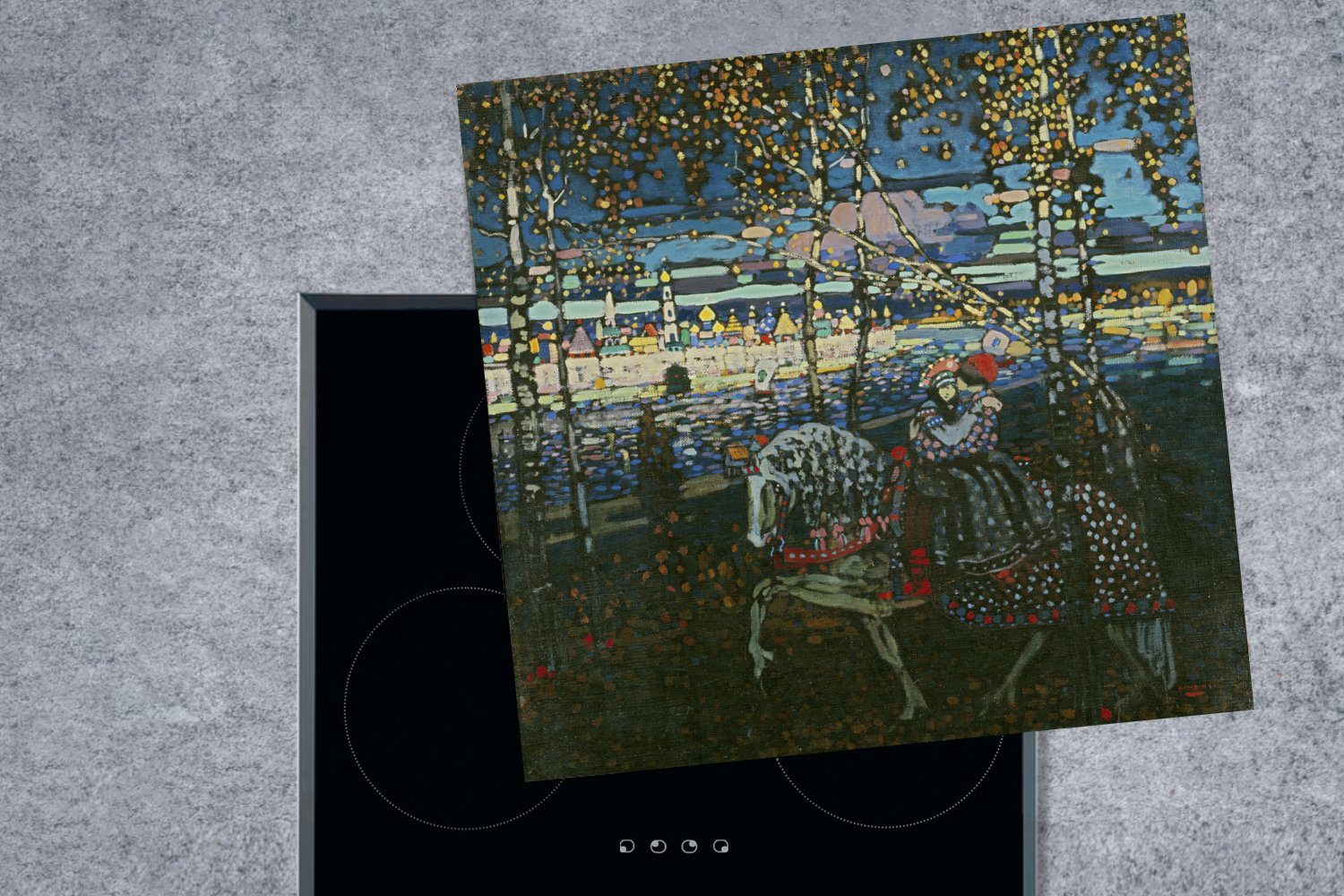 MuchoWow Herdblende-/Abdeckplatte Reitendes Arbeitsplatte 78x78 paar Kandinsky, - Ceranfeldabdeckung, tlg), für cm, küche Vinyl, (1