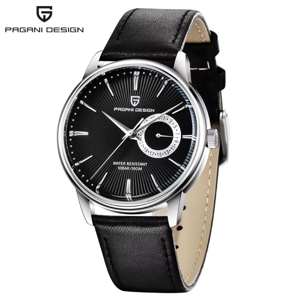 Pagani Design Quarzuhr Pagani Design Herenarmbanduhr Schwarz Blau-Zifferblatt Lederarmaband 1654
